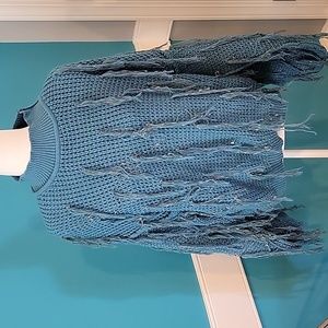 POL Teal Mock Neck Tassel Sweater